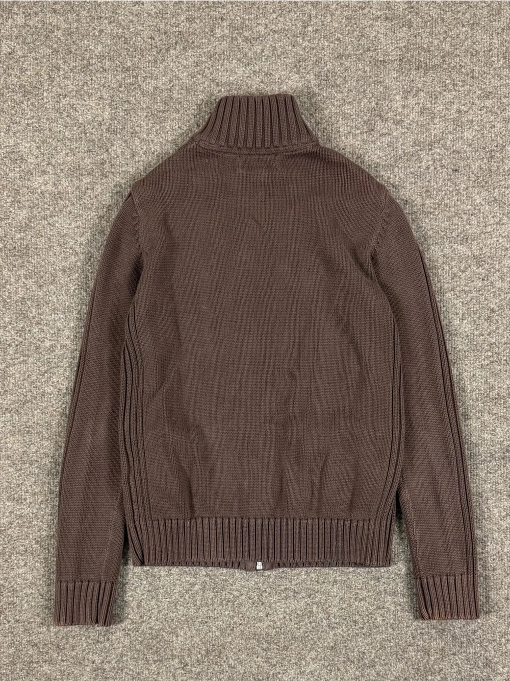 Lands End Brown High Neck Full Zip Ribbed Cardigan Sweater Women’s XS Cotton Y2K